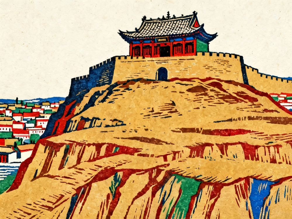 李自成行宫 · 版画 · AI 示意