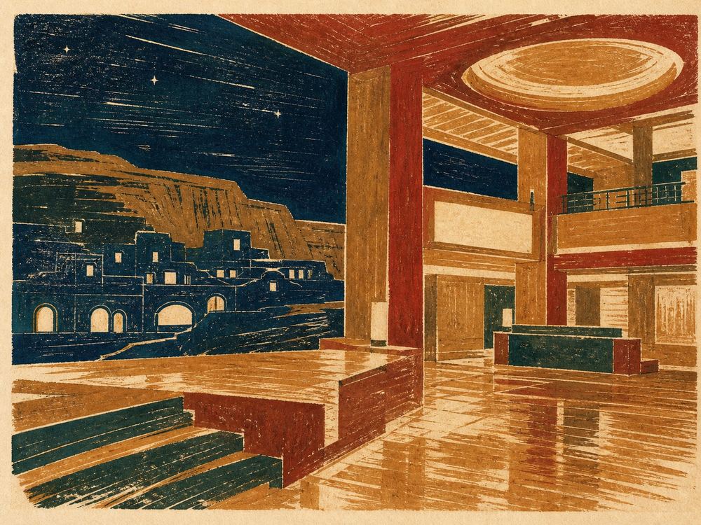 塞上明珠大酒店 · 版画 · AI 示意