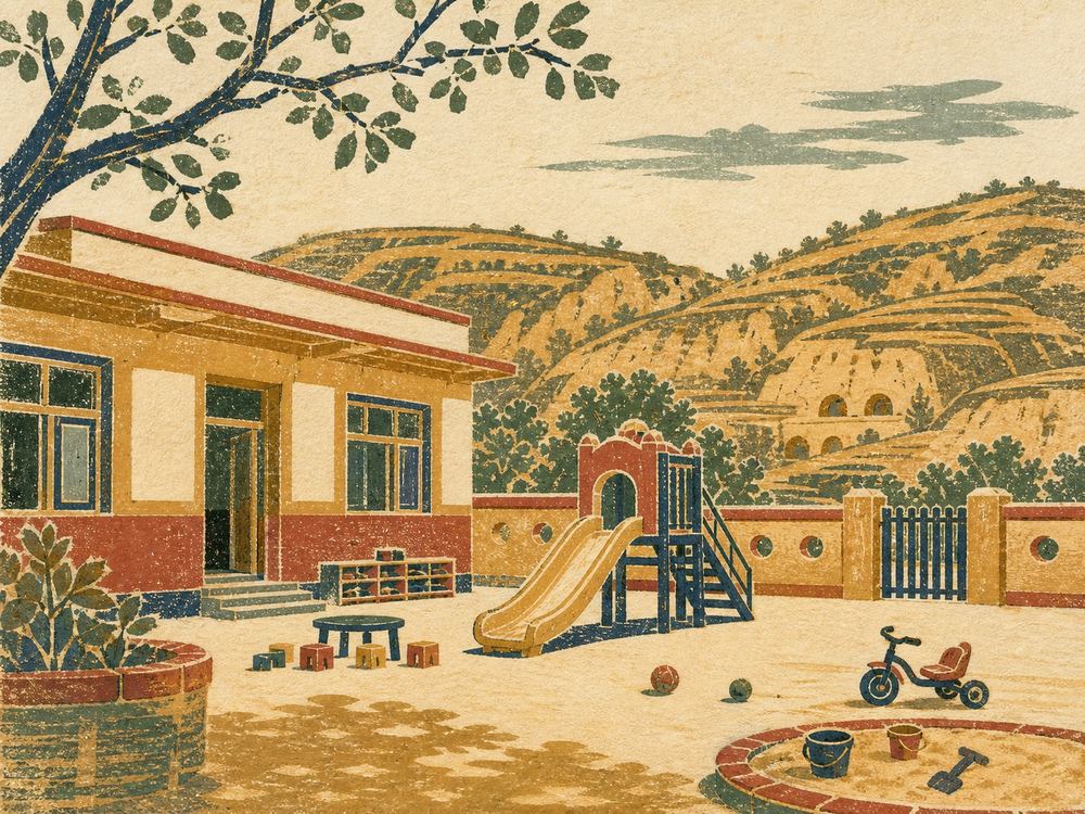 榆阳区阳光宝贝婴幼儿照护中心 · 版画 · AI 示意