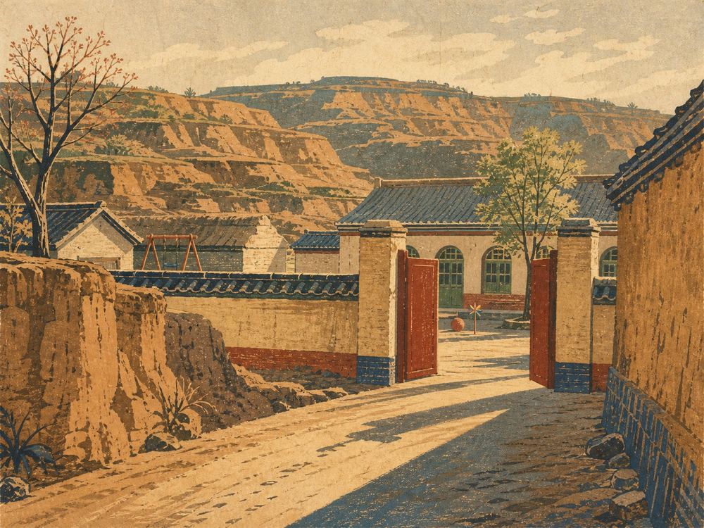 靖边县启航托育园 · 版画 · AI 示意