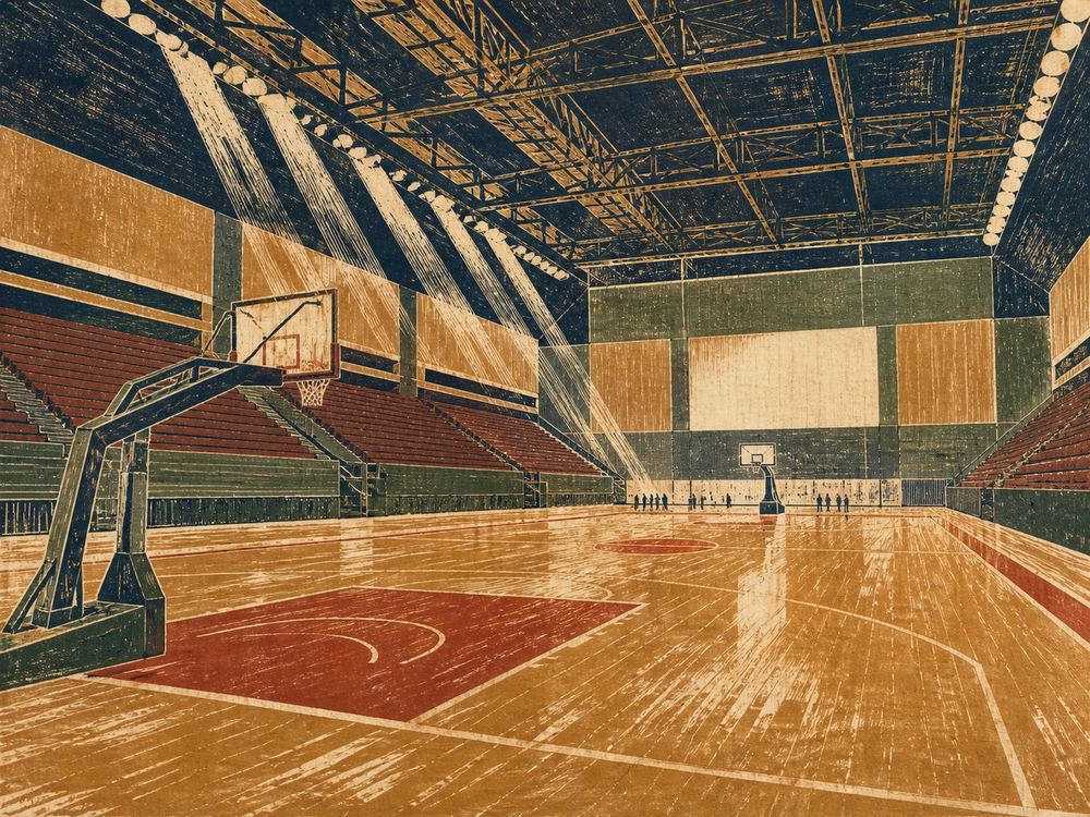 会展中心H7篮球馆 · 版画 · AI 示意