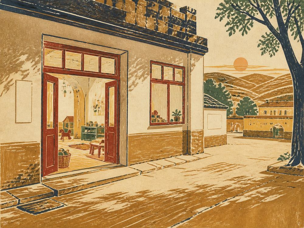 崇文路办事处崇文社区托育服务中心 · 版画 · AI 示意