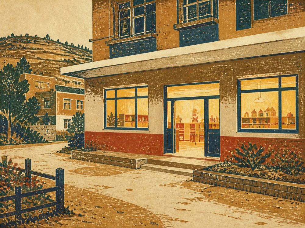 江山赋托育中心 · 版画 · AI 示意