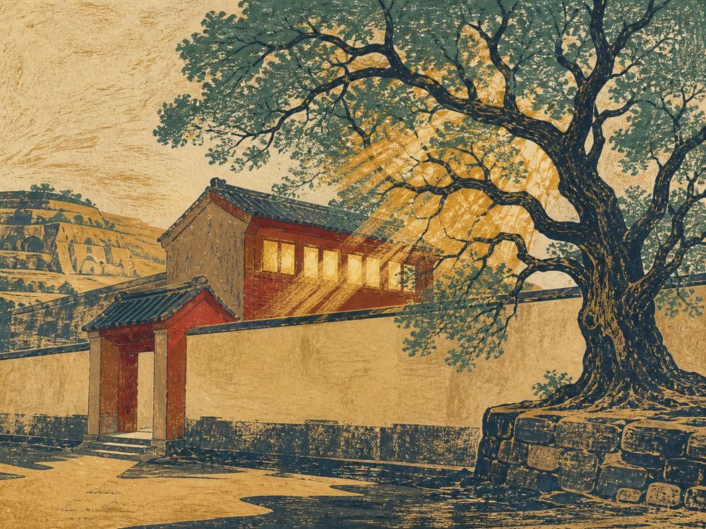 国贸邻里荟爱心托育服务中心 · 版画 · AI 示意