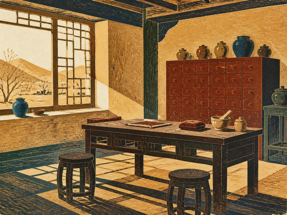 府谷县中医院 · 版画 · AI 示意
