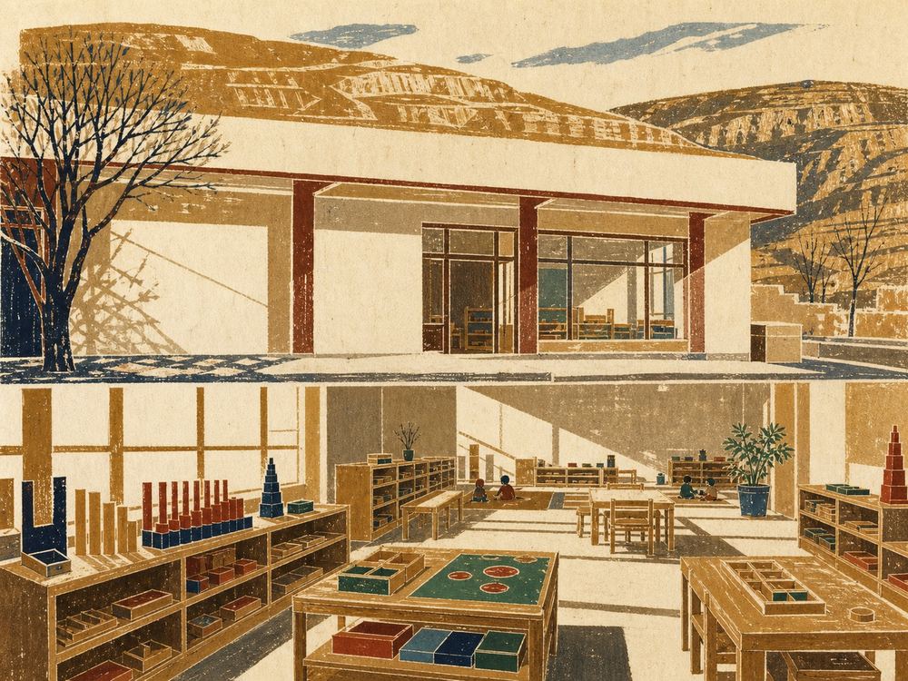 神木市纯蒙氏托育中心 · 版画 · AI 示意